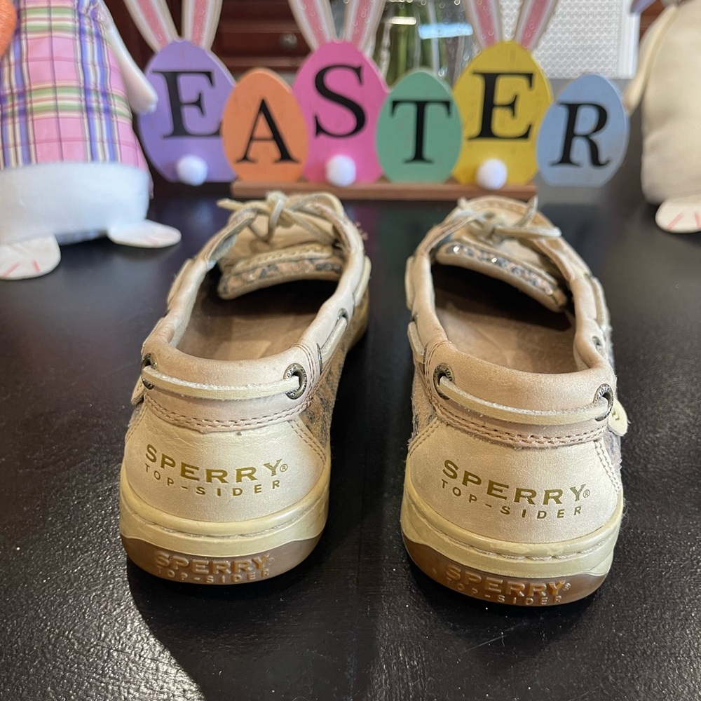 Sperry shoes, tan leopard print, size 7